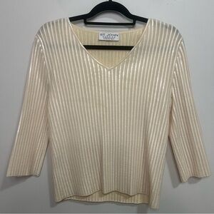 Vintage St. John Evening Cream V-Neck Women's Embellishment Sweater Top Spring
